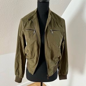Army green bomber jacket with zipper details